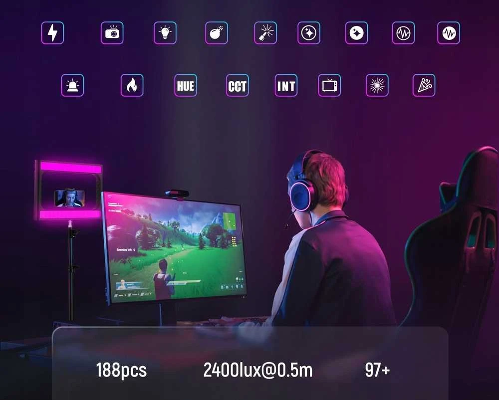 Neewer Naujesnis LED lempa 20W RGB GRIP Cage Laikiklis Telefonas ISO 1/4 Bluetooth Control / A111