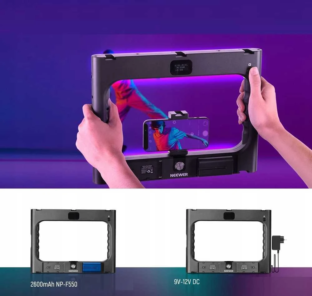 Neewer Naujesnis LED lempa 20W RGB GRIP Cage Laikiklis Telefonas ISO 1/4 Bluetooth Control / A111
