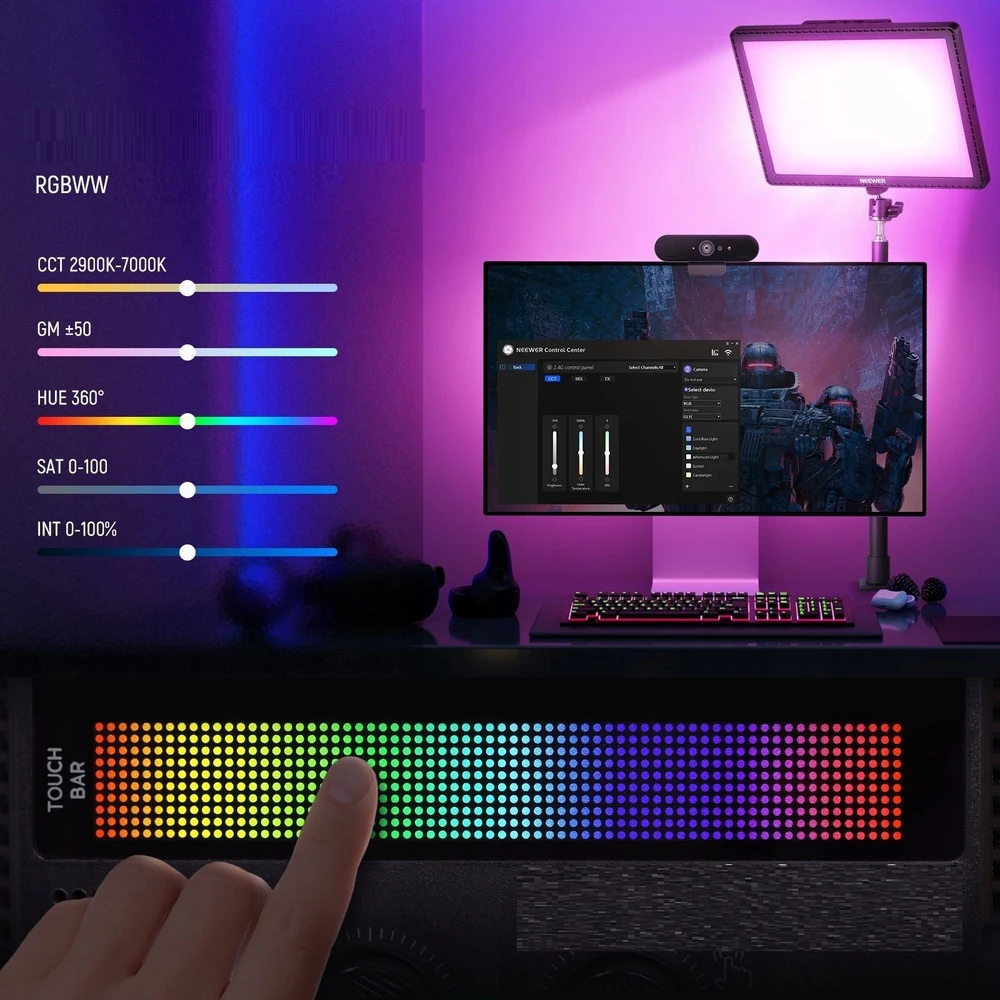 Neewer Galinga LED RGB lemputė 48W + stendas transliacijai ir žaidimams CRI97+ 2.4G Neewer / GL1C / 10102872