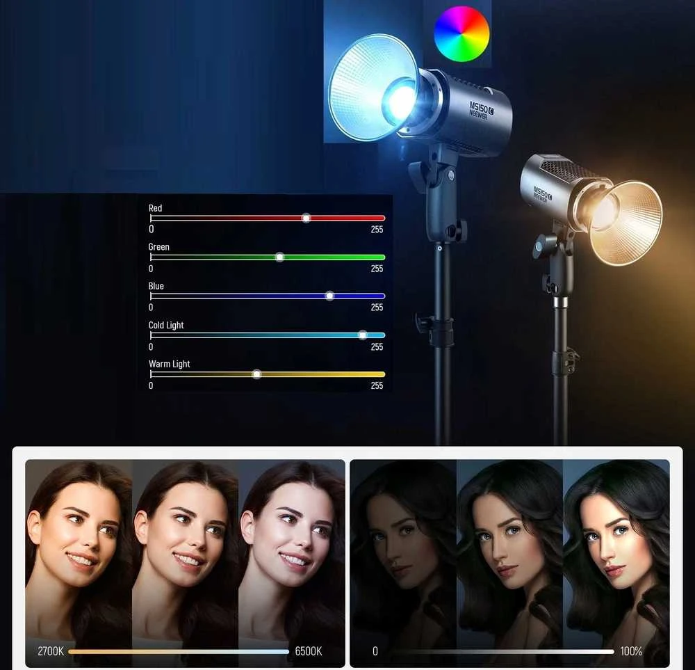 „Neewer“ studijos apšvietimo vaizdo LED lempa, 130 W, „Bluetooth“, dvispalvė / Ms150b