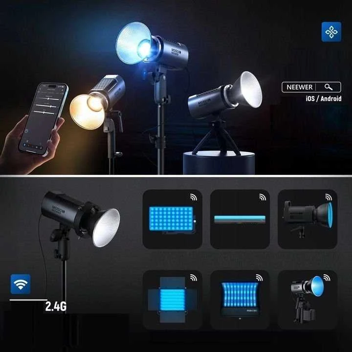 „Neewer“ studijos apšvietimo vaizdo LED lempa, 130 W, „Bluetooth“, dvispalvė / Ms150b