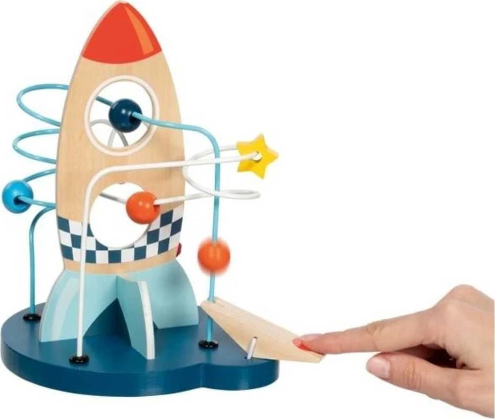 Goki Medinė edukacinė raketa su motorikos žaidimu ir planetų karoliukais, vaikams nuo 1 metų