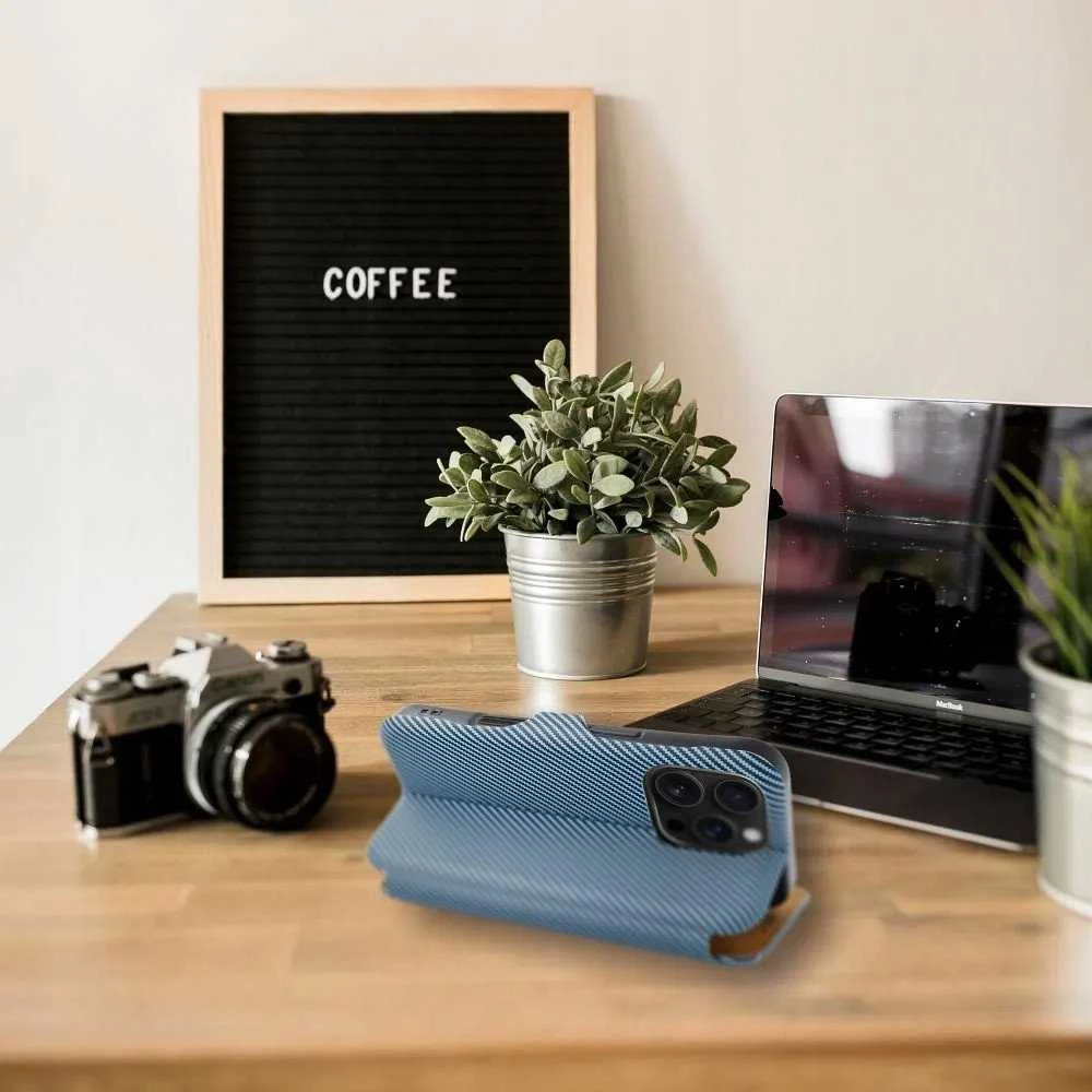 Dėklas Oem Flip case for iPhone 16 PRO MAX Folio Side Magnet mėlynas