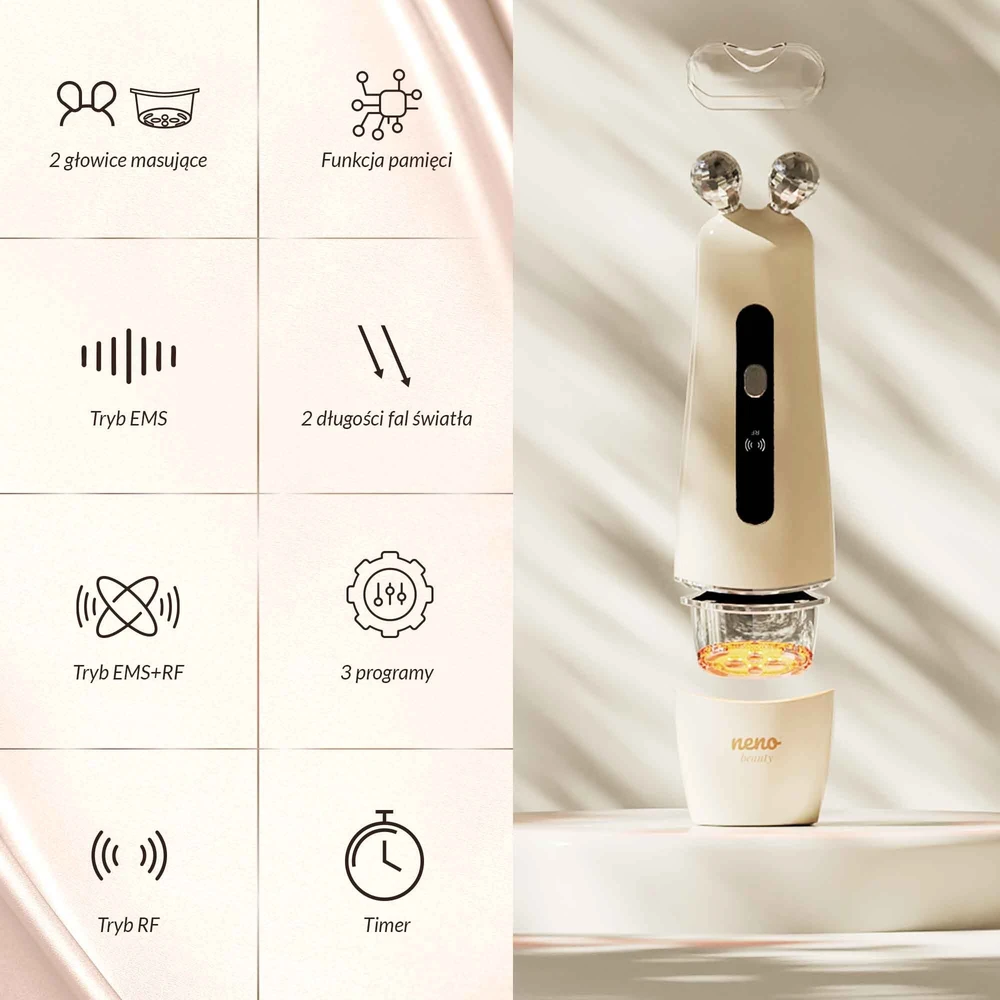 NNB „Neno Beauty NENO AURI“ – PAŽANGUS PRIETAISAS, PALAIKYDANČIS RAUMENŲ STIMULIACIJĄ, NATŪRALIAM VEIDO STANGRINIMUI IR KONTŪRUOJIMUI, NAUDOJANT EMS IR RF TECHNOLOGIJĄ.