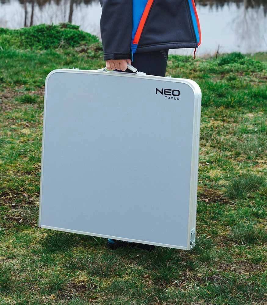 Neo Tools Rinkinys Kempingo komplektas: stalas ir 4 kėdės, sulankstomos į lagaminą