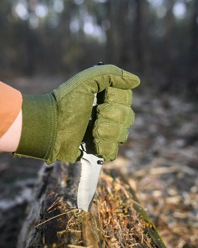 Alyvuogių žalumo taktinės pirštinės su peiliu