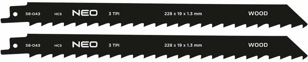 Brzeszczot Pjūklo ašmenys, HCS, 228 x 19 x 1,3 mm, 3TPI, 2 vnt. rinkinys