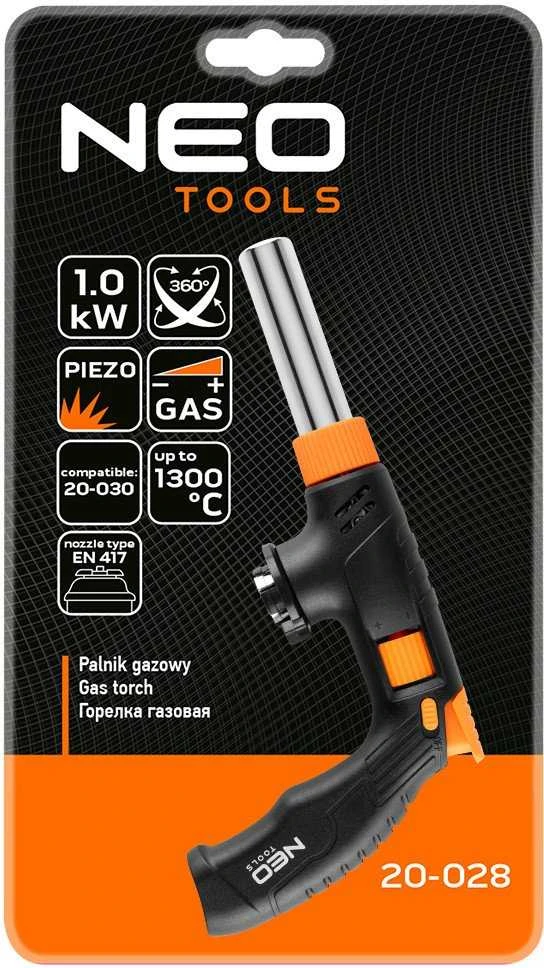 Neo Tools Dujinis degiklis su pjezoelektriniu jungikliu, sukamas 360 laipsnių kampu. su liepsnos reguliavimu
