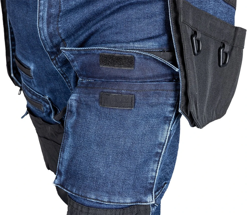 Neo Tools Kelnės Džinsinės darbo kelnės, sutvirtintos „Cordura“ audiniu, nuimamos kišenės dėklams, tamsiai mėlynos, XXL dydis
