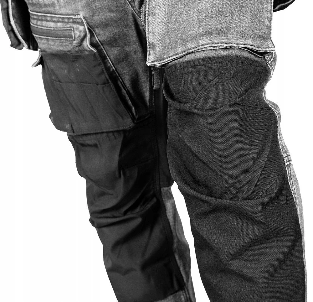 Neo Tools Kelnės Džinsinės darbo kelnės, sutvirtintos „Cordura“ audiniu, nuimamos kišenės dėklams, pilkos, XXXL dydis