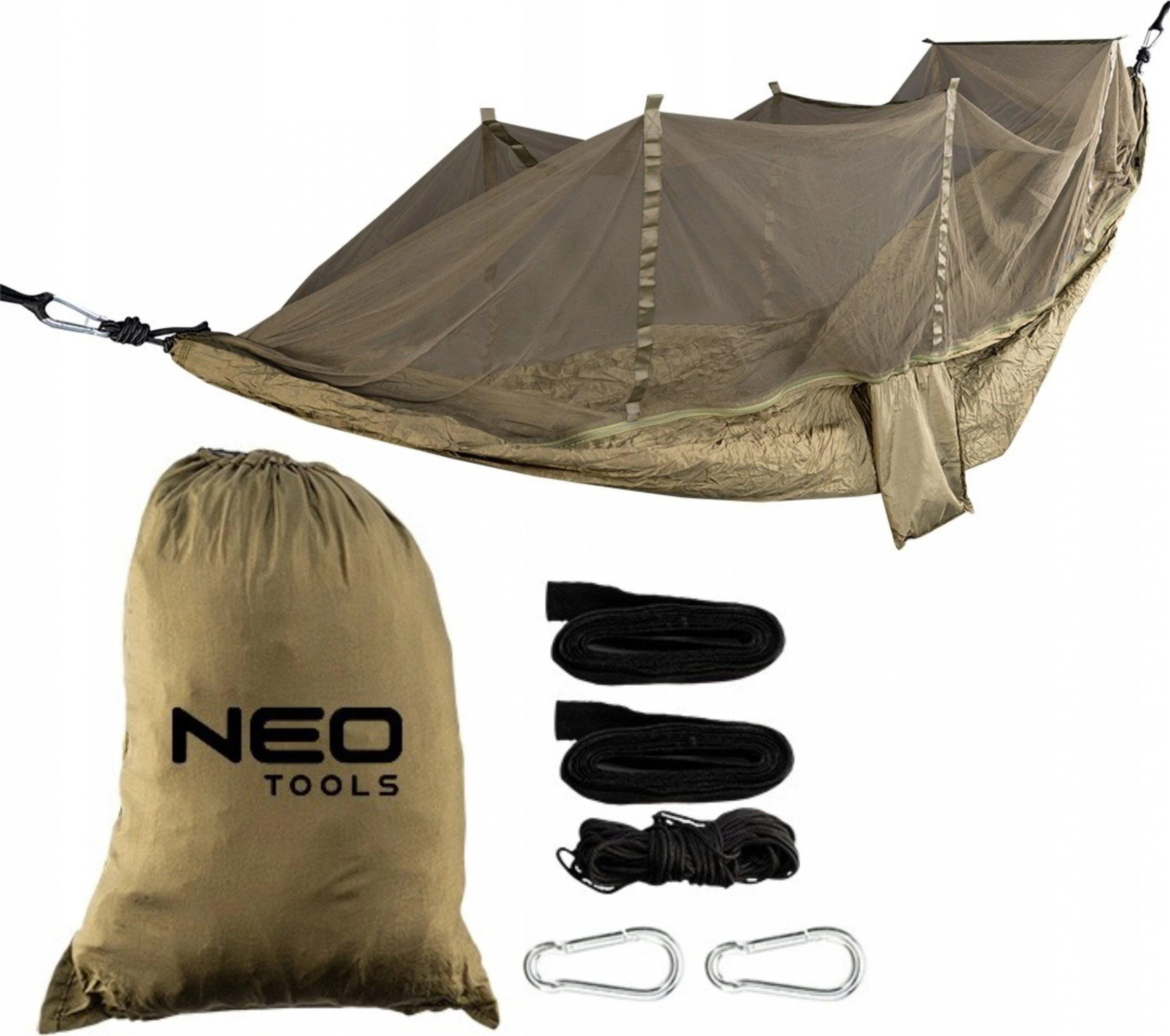 Neo Tools Hamakas su tinkleliu nuo uodų 330 x 140 cm komplektas