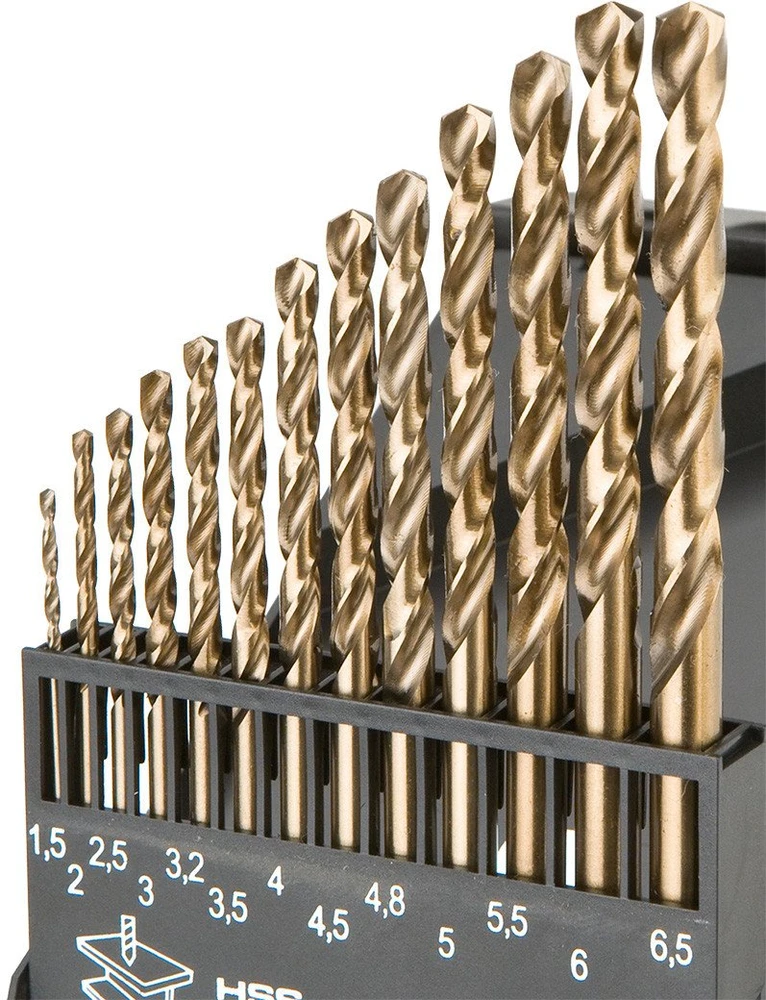 Grąžtas Wiertła HSS-Co metalo grąžtai 1,5–6,5 mm, 13 vnt. rinkinys