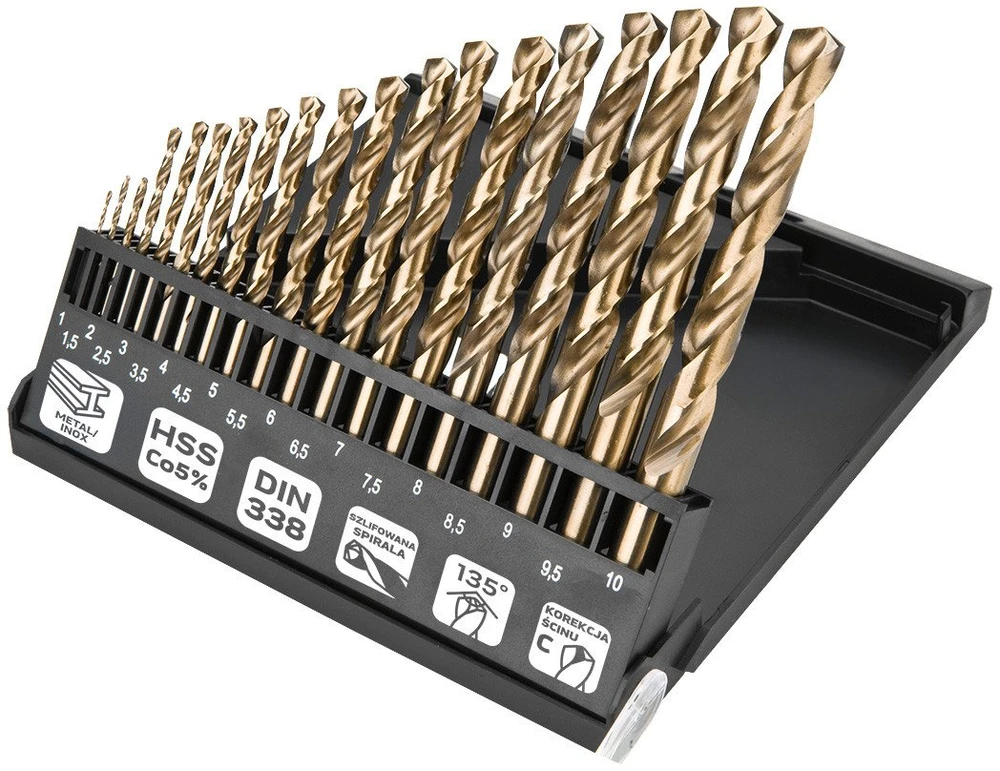 Grąžtas Neo Tools Wiertła HSS-Co metalo grąžtai 1,0–10,0 mm, 19 vnt. rinkinys