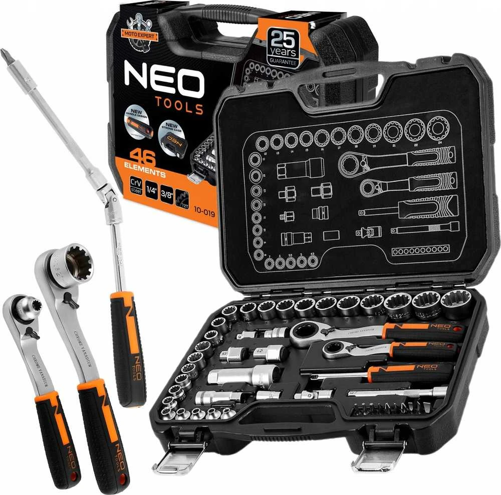 Neo Tools Rinkinys 1/4", 3/8", 46 vnt. CrV praleidžiamųjų galvučių rinkinys