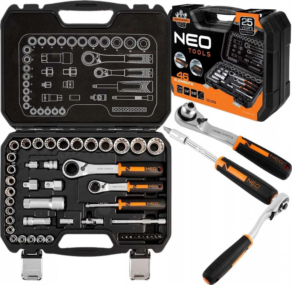 Neo Tools Rinkinys 1/4", 3/8", 46 vnt. CrV praleidžiamųjų galvučių rinkinys