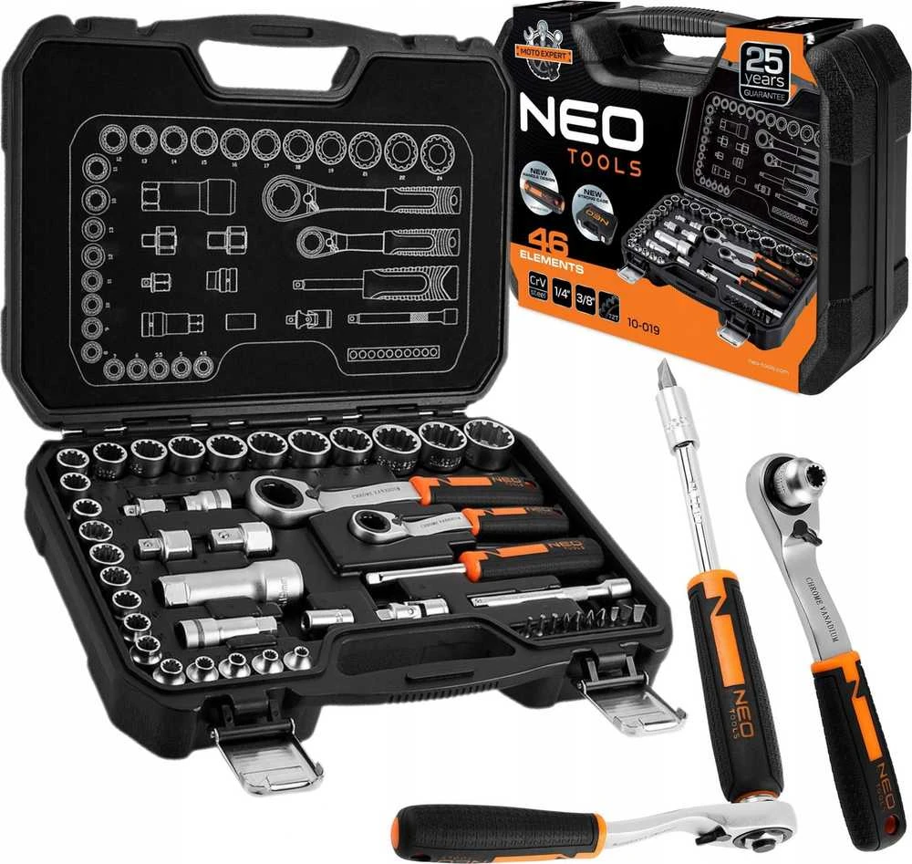 Neo Tools Rinkinys 1/4", 3/8", 46 vnt. CrV praleidžiamųjų galvučių rinkinys