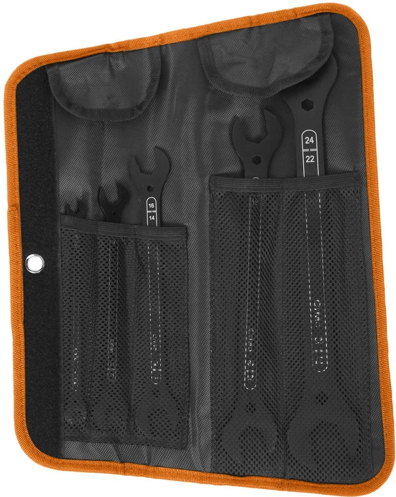 Neo Tools Klucze Dvipusiai itin ploni atviri veržliarakčiai, 4 viename, 6–27 mm (20 dydžių), 5 vnt. rinkinys.