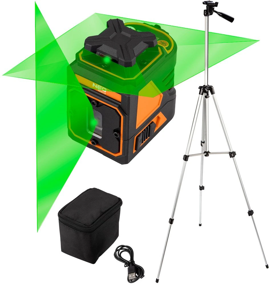 Neo Tools lazerinis 30 m plokštuminis lazeris, 5 linijos, 360° horizontalus, su dėklu ir 1,5 m trikoju