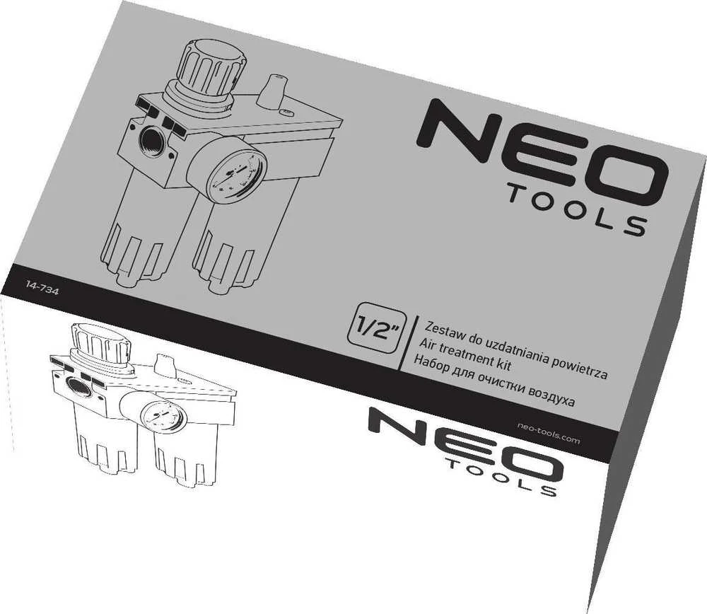 Kondicionierius Neo Tools Rinkinys Oro valymo rinkinys, filtras, tepimo įtaisas ir reduktorius, 1/2 colio metalinis korpusas