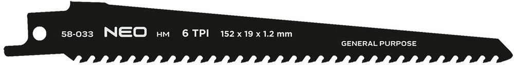 Brzeszczot Pjūklo ašmenys, HM, 152 x 19 x 1,2 mm, 6TPI