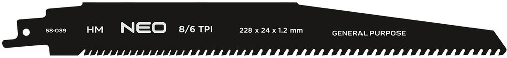 Brzeszczot Pjūklo ašmenys, HM, 228 x 24 x 1,2 mm, 6/8 TPI