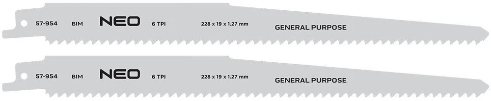 Brzeszczoty Pjūklo ašmenys tiesiam pjūklui 228 x 19 x 1,27 mm, 6TPI, 2 vnt. rinkinys