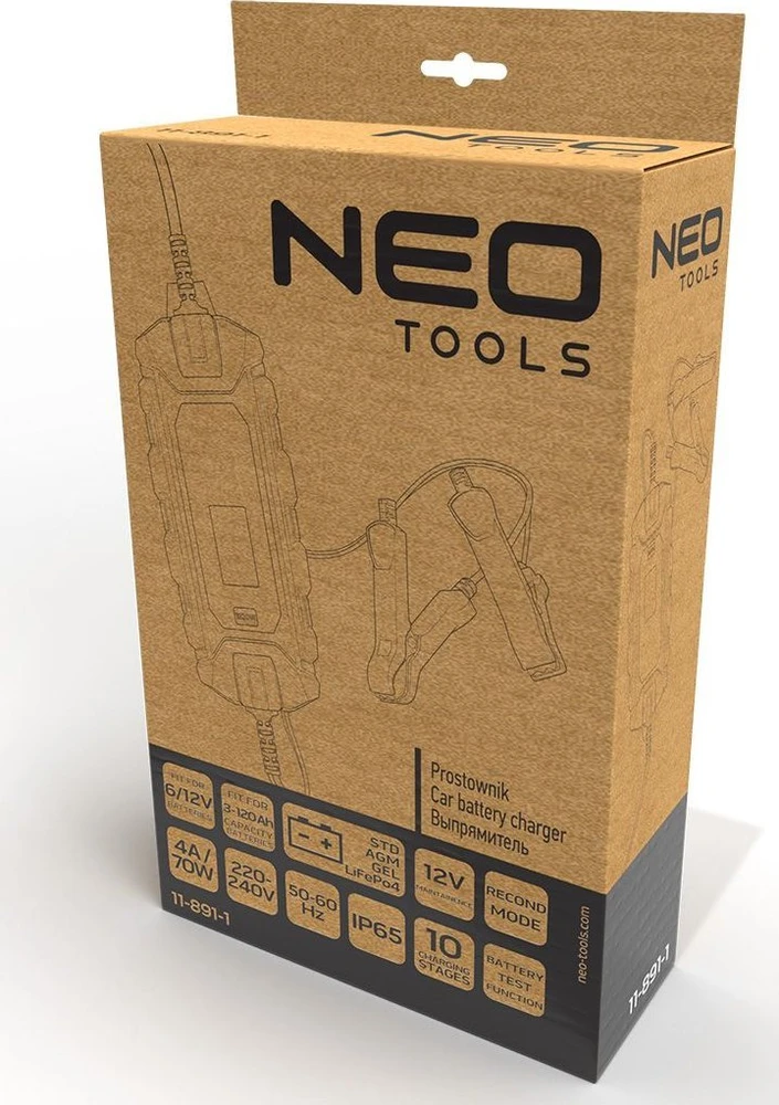 Neo Prostownik, Automatinis įkroviklis 4A/70W, 3-120Ah, rūgštiniams / AGM / GEL akumuliatoriams