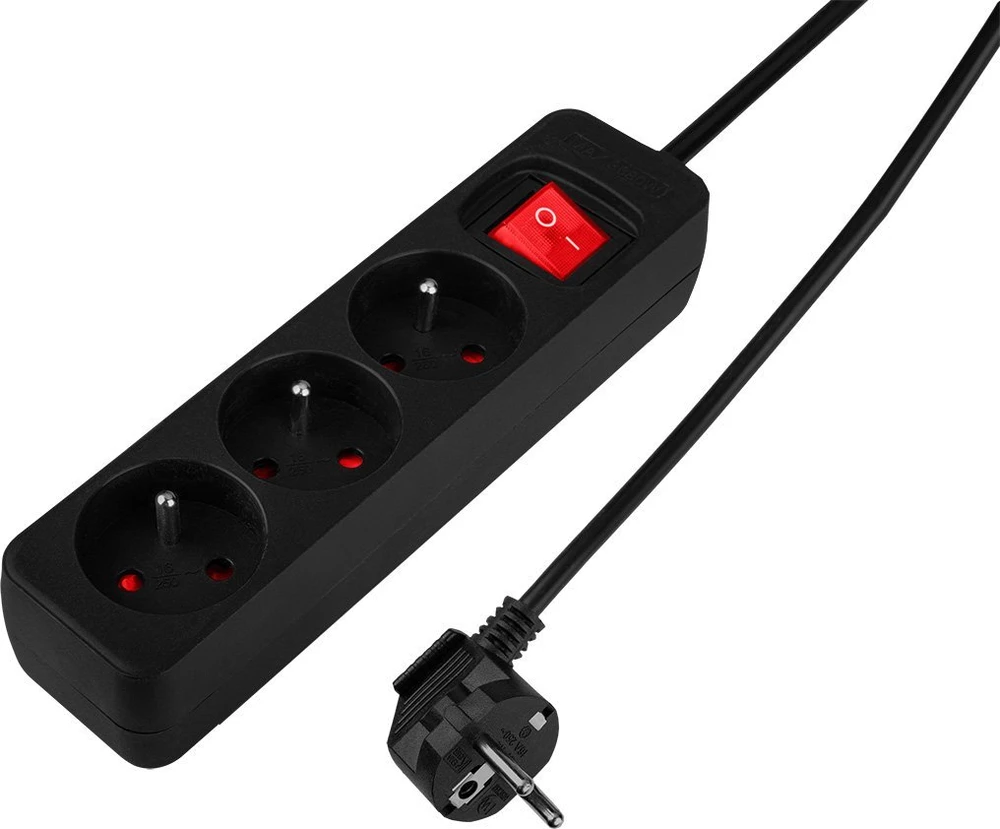 Przedłużacz Prailginimo laidas 1,5 m, 3 x 1,5 mm2, 3G, juodas, ĮJUNGTA/IŠJUNGTA