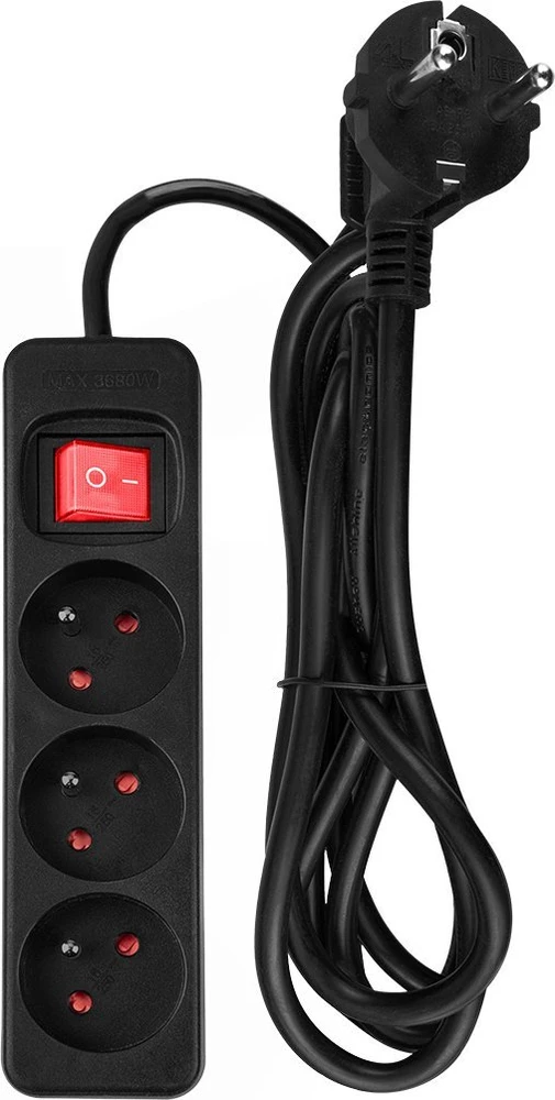 Przedłużacz Prailginimo laidas 1,5 m, 3 x 1,5 mm2, 3G, juodas, ĮJUNGTA/IŠJUNGTA