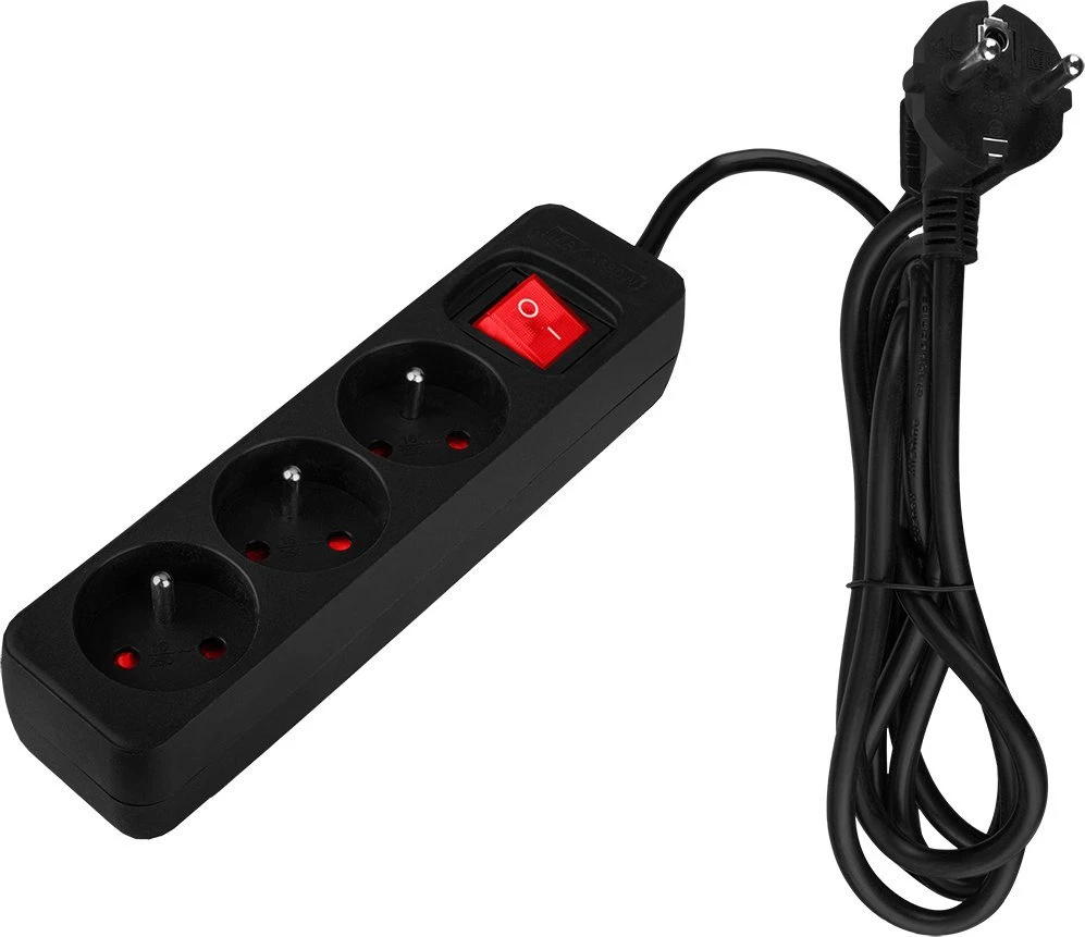 Przedłużacz Prailginimo laidas 1,5 m, 3 x 1,5 mm2, 3G, juodas, ĮJUNGTA/IŠJUNGTA