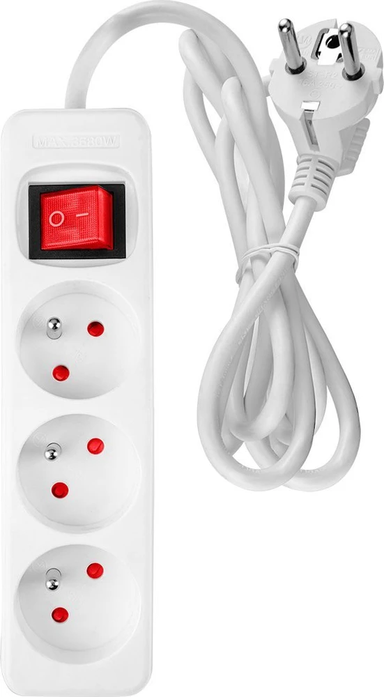 Przedłużacz Prailginimo laidas 3 m, 3 x 1,5 mm2, 3G, baltas, ĮJUNGTA/IŠJUNGTA