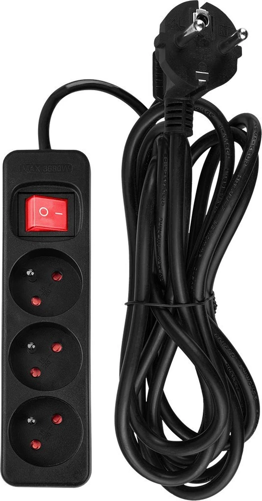 Przedłużacz Prailginimo laidas 3 m, 3 x 1,5 mm2, 3G, juodas, ĮJUNGTA/IŠJUNGTA