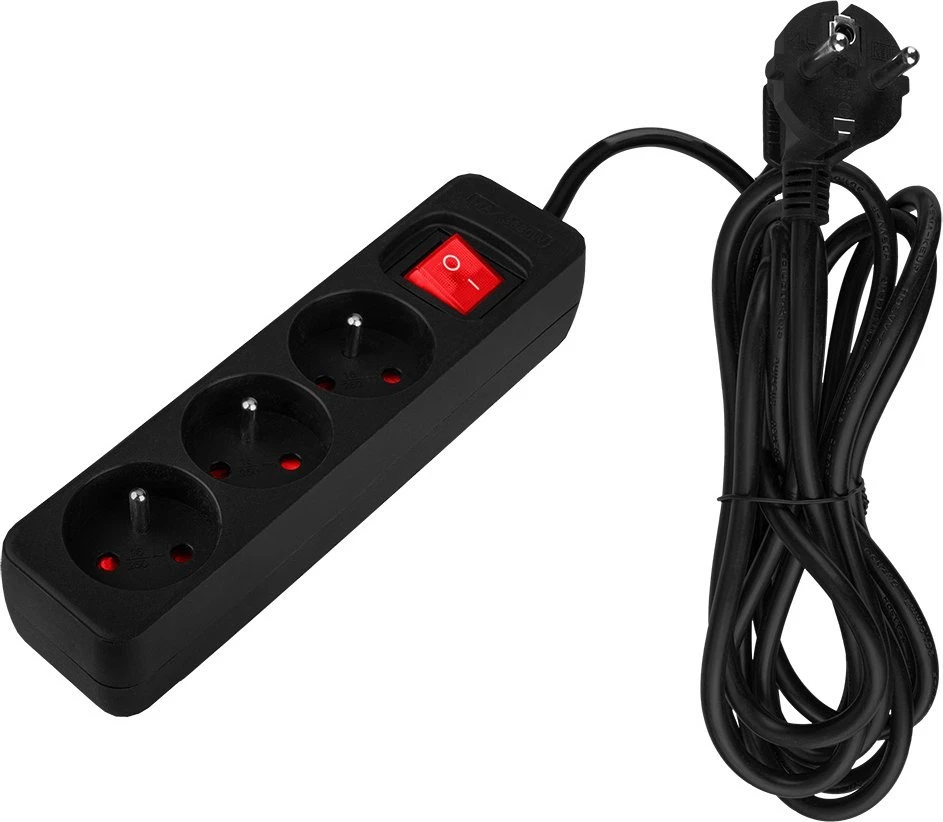 Przedłużacz Prailginimo laidas 3 m, 3 x 1,5 mm2, 3G, juodas, ĮJUNGTA/IŠJUNGTA