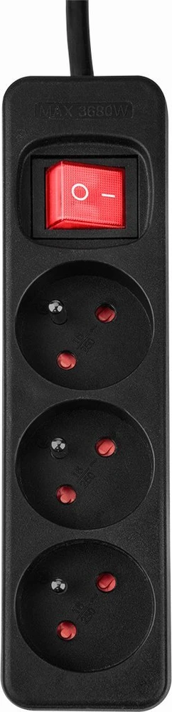 Przedłużacz Prailginimo laidas 3 m, 3 x 1,5 mm2, 3G, juodas, ĮJUNGTA/IŠJUNGTA
