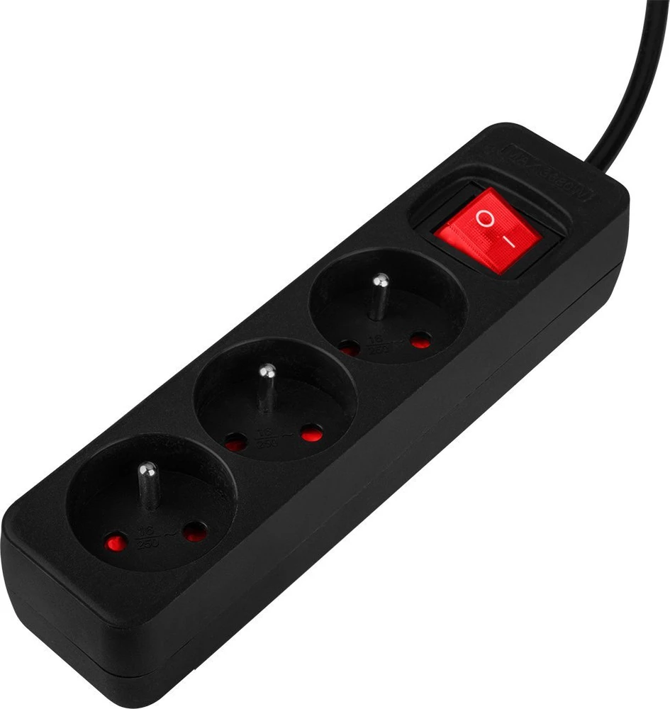 Przedłużacz Prailginimo laidas 3 m, 3 x 1,5 mm2, 3G, juodas, ĮJUNGTA/IŠJUNGTA
