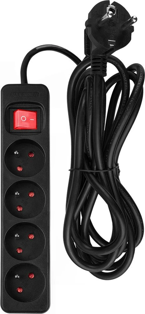 Przedłużacz Prailginimo laidas 3 m, 3 x 1,5 mm2, 4G, juodas, ĮJUNGTA/IŠJUNGTA