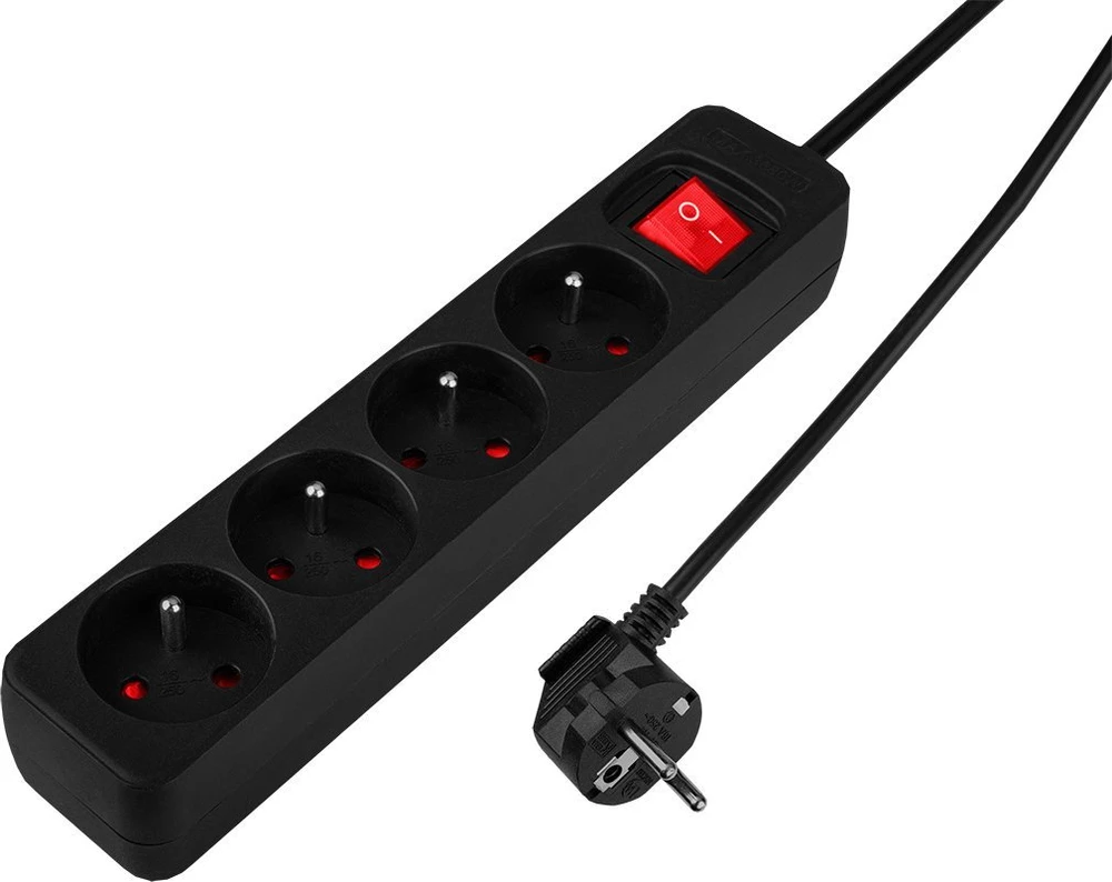 Przedłużacz Prailginimo laidas 3 m, 3 x 1,5 mm2, 4G, juodas, ĮJUNGTA/IŠJUNGTA