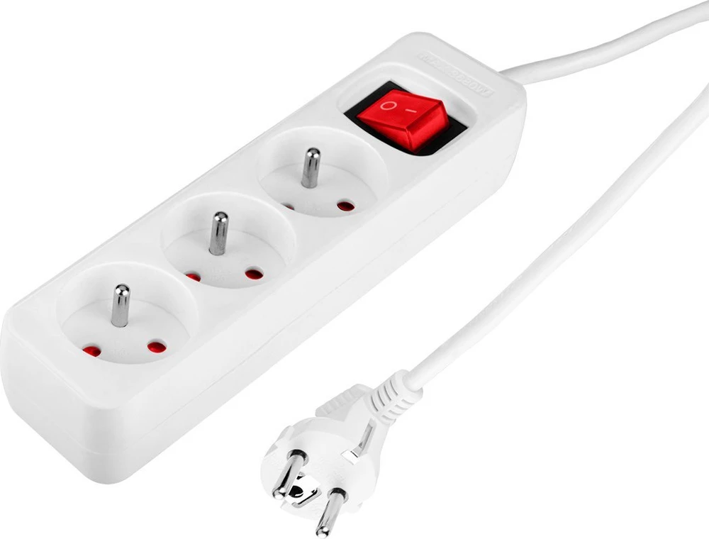Przedłużacz Prailginimo laidas 5 m, 3 x 1,5 mm2, 3G, baltas, ĮJUNGTA/IŠJUNGTA