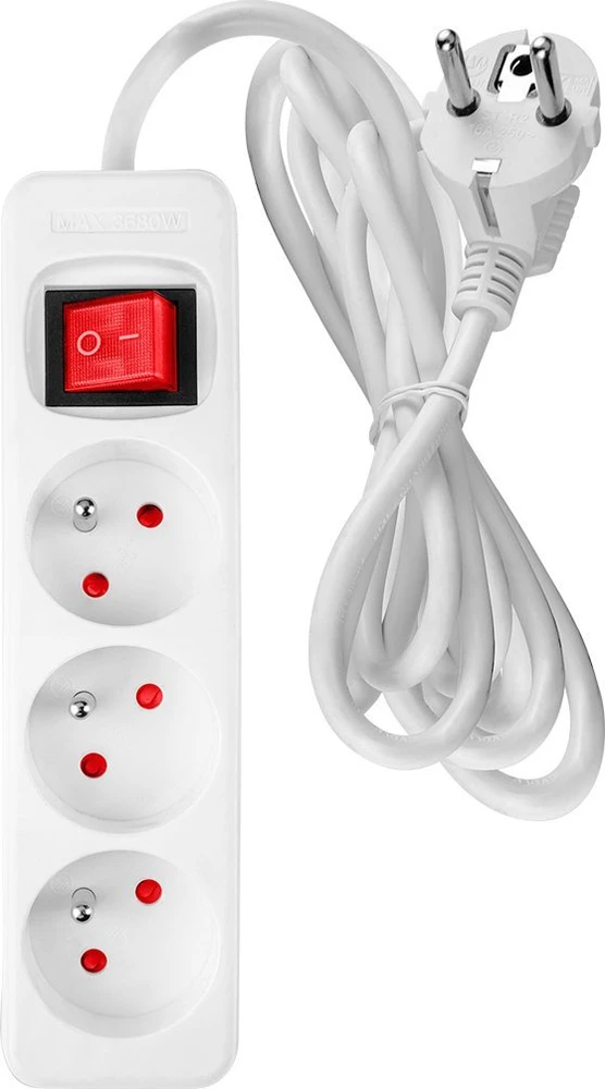 Przedłużacz Prailginimo laidas 5 m, 3 x 1,5 mm2, 3G, baltas, ĮJUNGTA/IŠJUNGTA