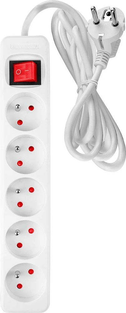 Przedłużacz Prailginimo laidas 5 m, 3 x 1,5 mm2, 5G, baltas, ĮJUNGTA/IŠJUNGTA