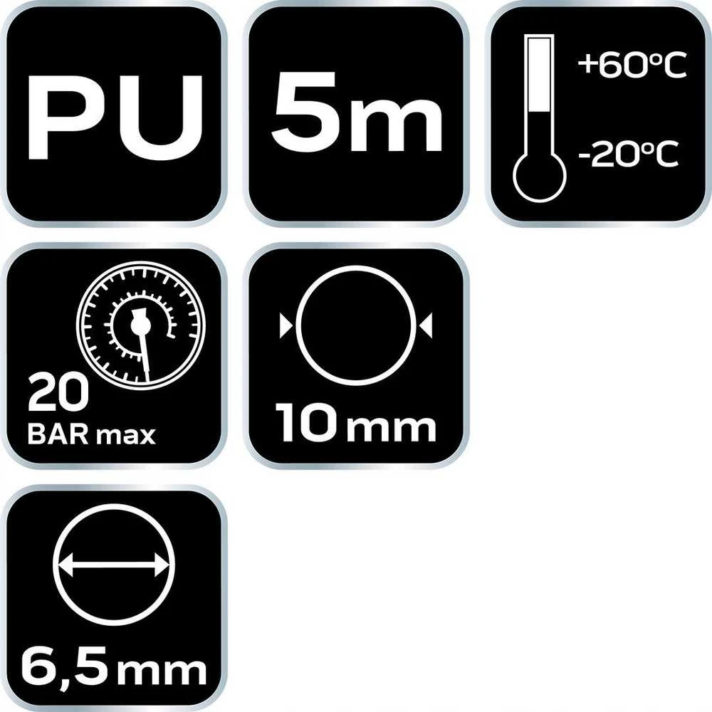 Przewód, Spiralinė slėginė žarna 6,5 ​​x 10 mm, 5 m, PU