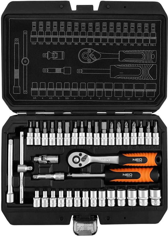 Zestaw Rinkinys 1/4" galvučių raktų rinkinys, 38 vnt., satininis
