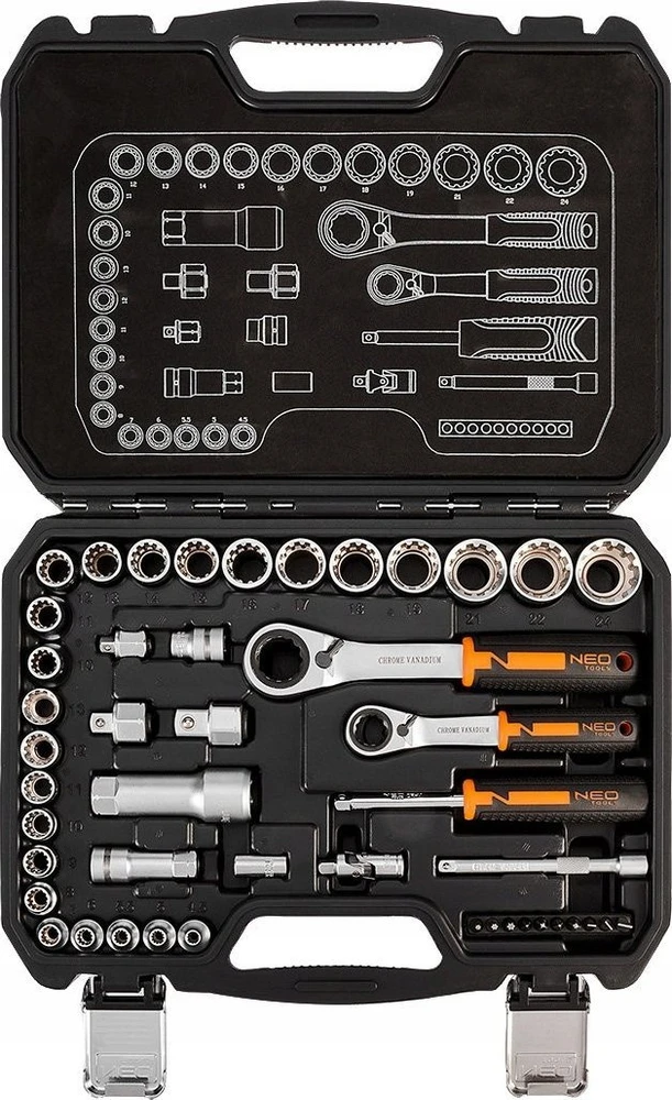 Zestaw Rinkinys 1/4", 3/8", 46 vnt. CrV praleidžiamųjų galvučių rinkinys