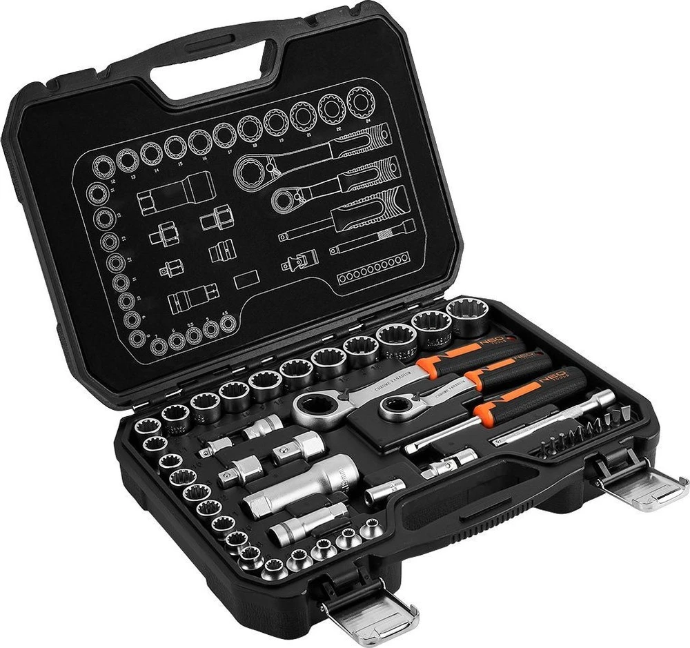Zestaw Rinkinys 1/4", 3/8", 46 vnt. CrV praleidžiamųjų galvučių rinkinys