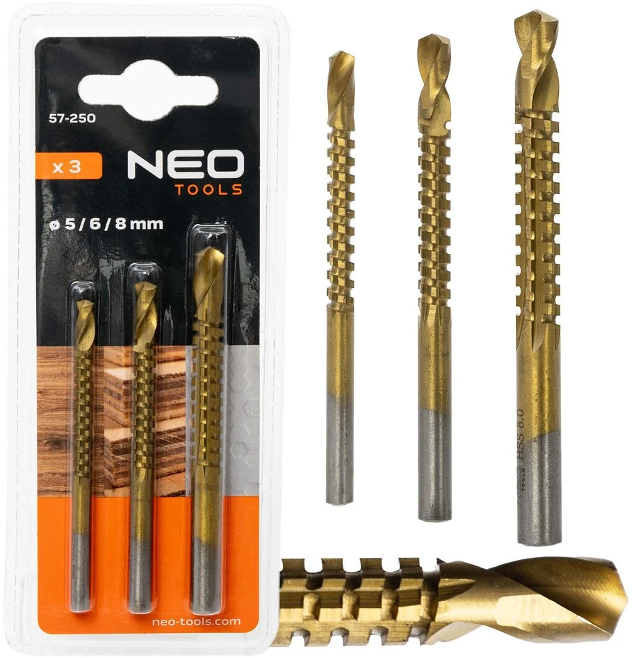 Neo Wierta Piy HSS-TiN pjūklų grąžtai, 5-8 mm, 3 vnt. rinkinys