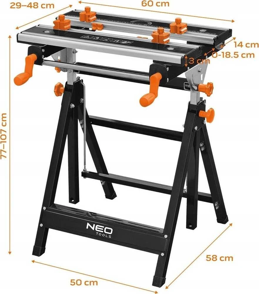 Neo Tools Stół Reguliuojamas aliuminio darbastalis 60 x 58 x 77–107 cm