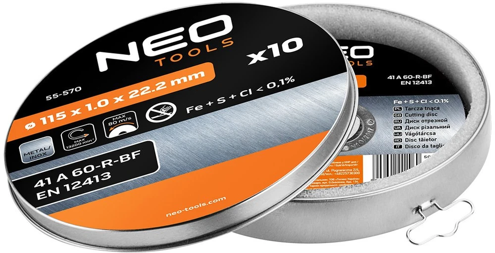 Tarcza Pjovimo diskas metalui 115 x 1,0 x 22,2 mm, 41 A60-R-BF, INOX, 10 vnt.