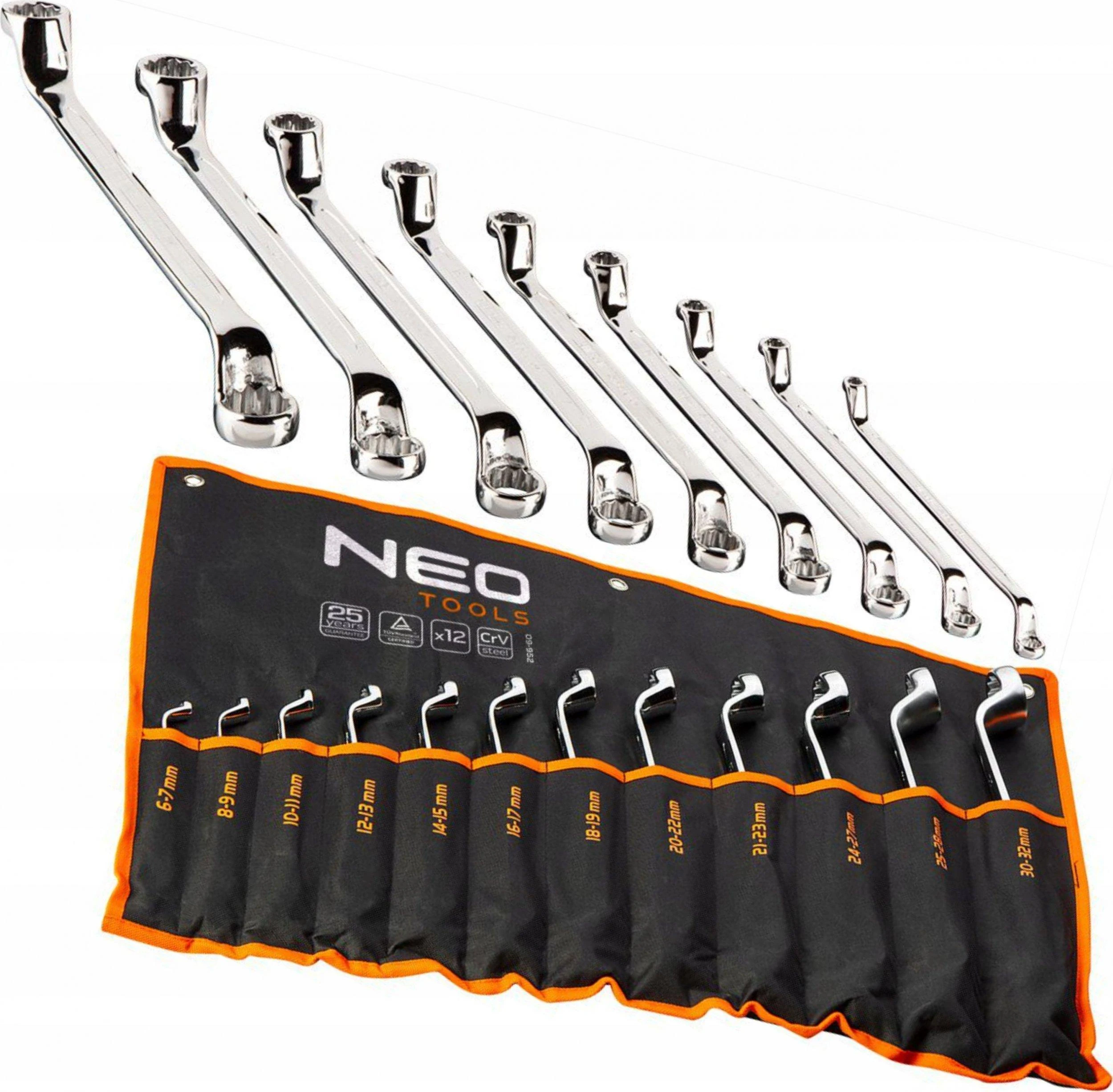 Neo Tools Klucze Raktai su išlenktais žiedais, 6–32 mm, 12 vnt. rinkinys