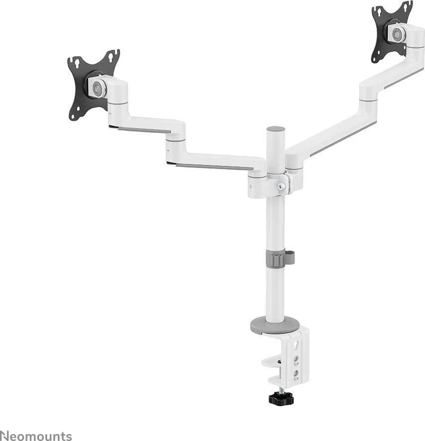 Laikiklis NEOMOUNTS SCREEN STALO MONTAVIMAS DVIEJIEMS MONITORIAMS, Baltas (CLAMP+GROMMET)