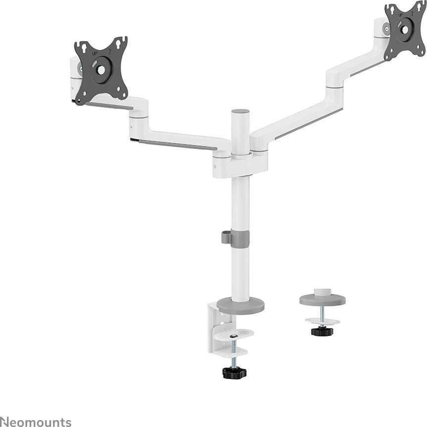 Laikiklis NEOMOUNTS SCREEN STALO MONTAVIMAS DVIEJIEMS MONITORIAMS, Baltas (CLAMP+GROMMET)